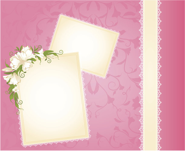 背景与花边饰品和鲜花。向量图片下载