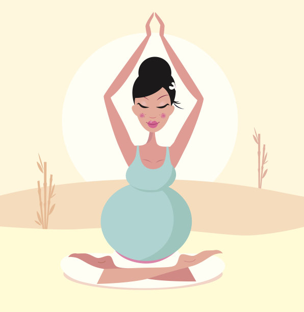 美丽的怀孕妈妈练习瑜伽姿势图片下载