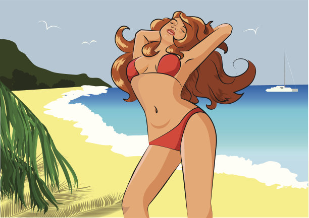 海滩上的年轻女子图片下载