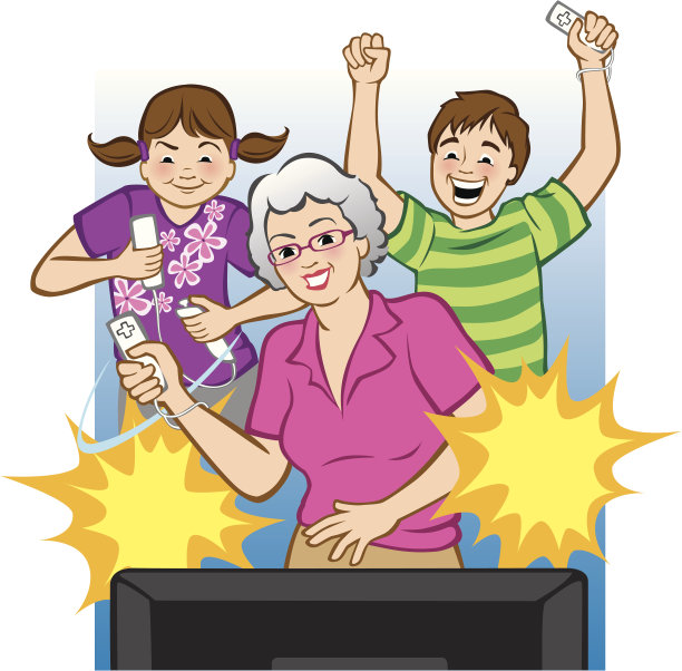 奶奶玩电子游戏素材图片