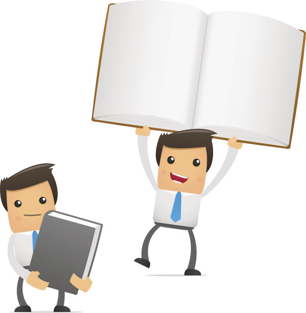 一模一样的卡通人物拿着打开和合上的书图片下载
