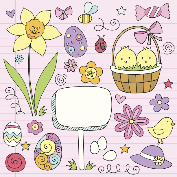复活节彩蛋和春天的花涂鸦集图片下载