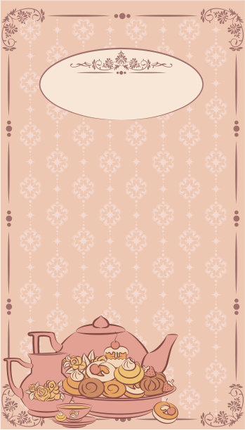 复古茶具和甜蛋糕。向量图片下载