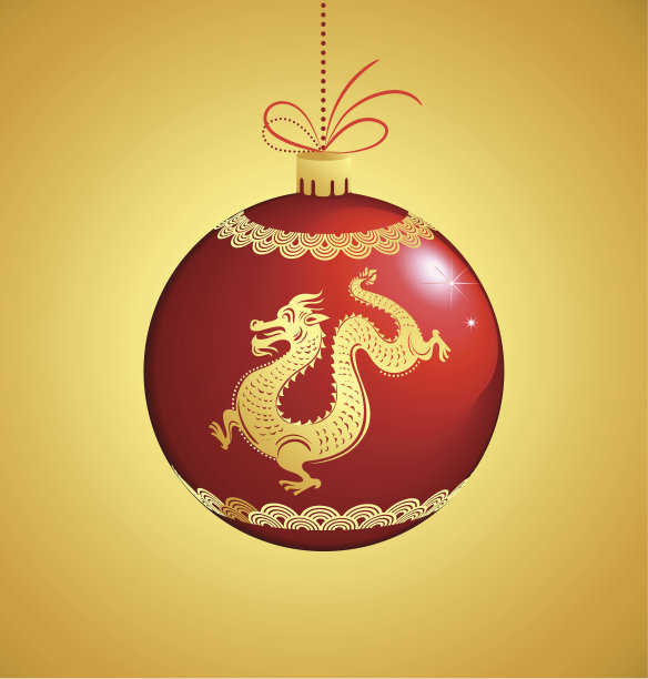 金龙在红色圣诞球-中国新年图片下载