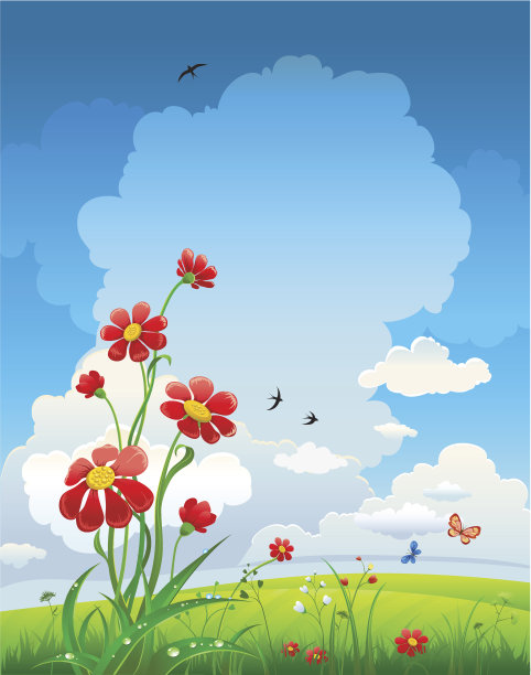 夏日以鲜花和蓝天为自然背景素材图片