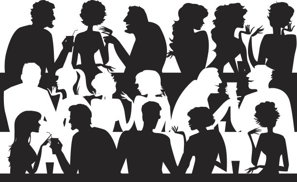 咖啡馆里人们的卡通剪影素材图片