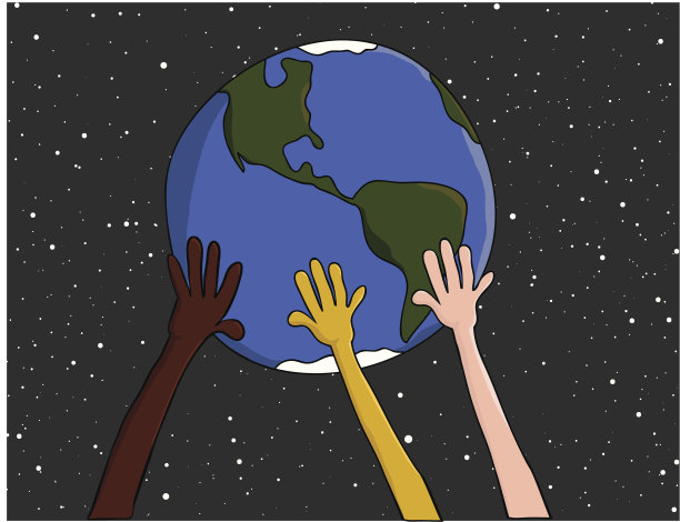 不同种族的手支撑着地球图片下载