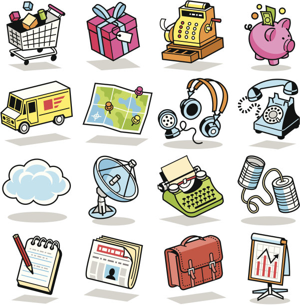 复古的互联网，技术和沟通图标图片下载