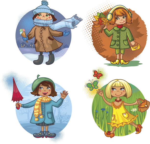 我们的矢量插图-小女孩和季节图片下载