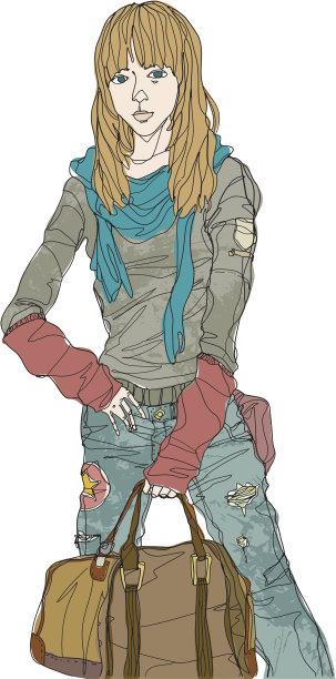 年轻女子站着，拿着包图片下载