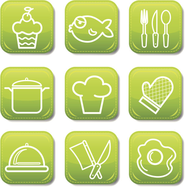 食物图标按钮设置。向量图片下载