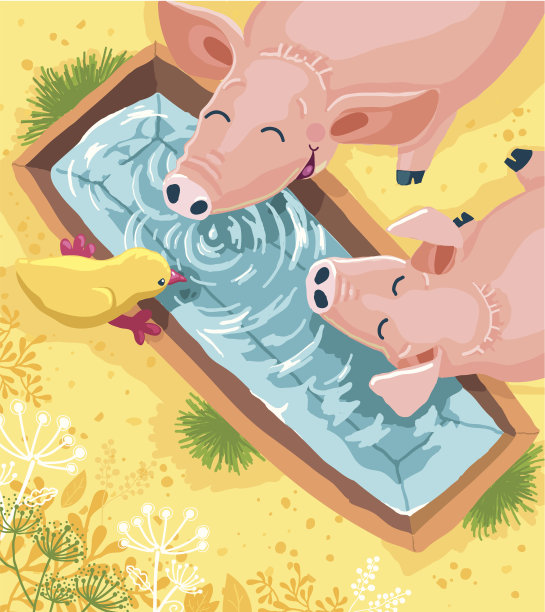 小猪饮水矢量插图图片下载