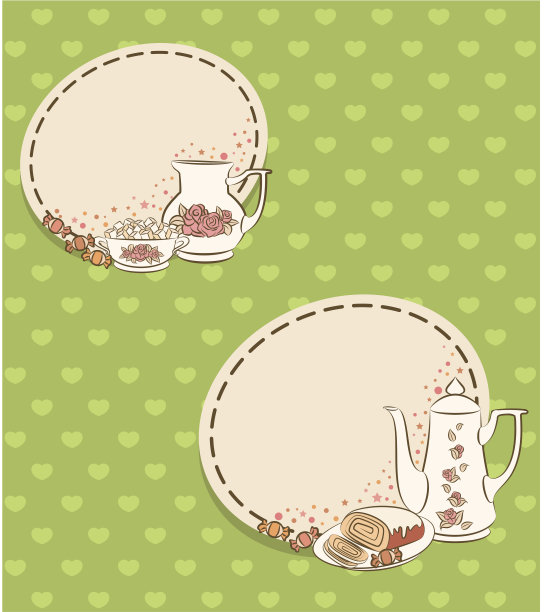 复古茶具和甜蛋糕。向量图片下载