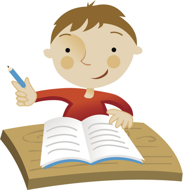 小学生坐在笔记本上写字图片下载