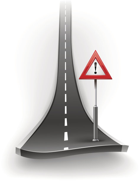 有警告标志的沥青路面断裂素材图片