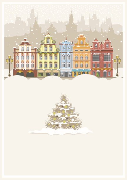 传统的圣诞城市景观插图图片下载