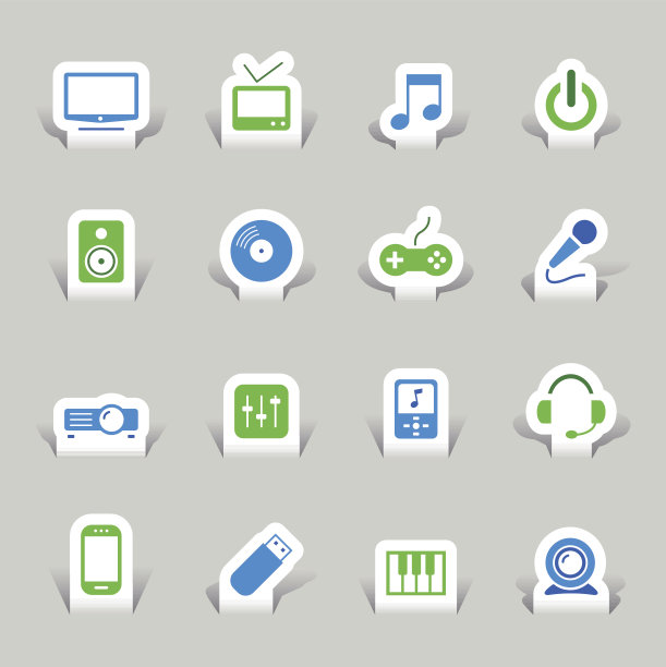 三维矢量剪纸媒体图标集图片下载