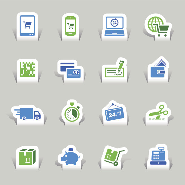 蓝色和绿色的3D购物图标图片下载