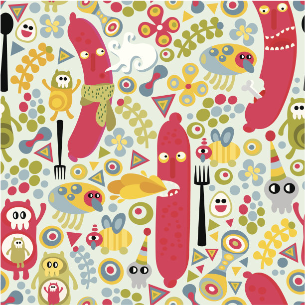 无缝质地的香肠食物怪物。图片下载