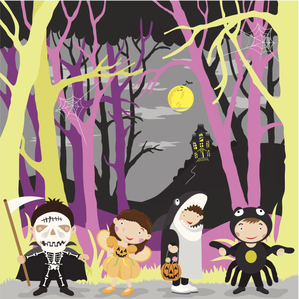 快乐的万圣节之夜和儿童服装图片下载