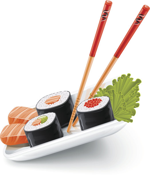 用鱼和筷子做寿司的日本食物图片下载