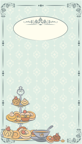 复古茶具和甜蛋糕。向量图片下载