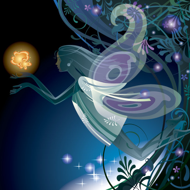 矢量艺术半透明仙女女孩在紫色和蓝色图片下载