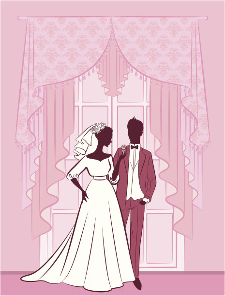 矢量插图的美丽新娘和新郎图片下载