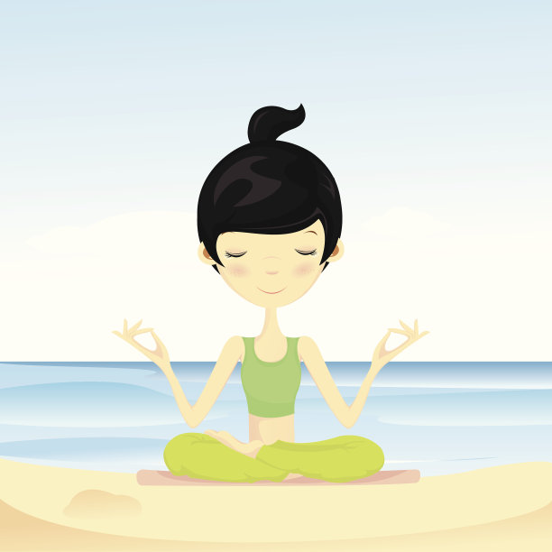 年轻漂亮的女孩在海滩上做瑜伽图片下载