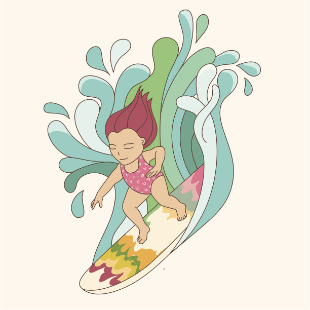 冲浪的小女孩图片下载