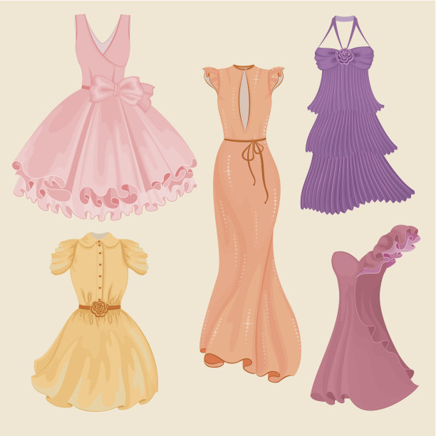 Vector系列时尚优雅的女孩连衣裙图片下载