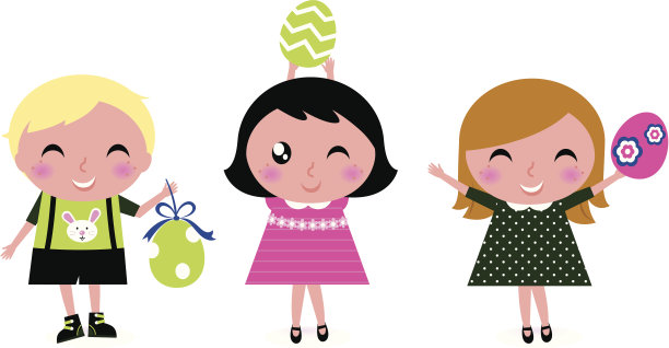 可爱的复古复活节孩子，鸡蛋孤立在白色图片下载