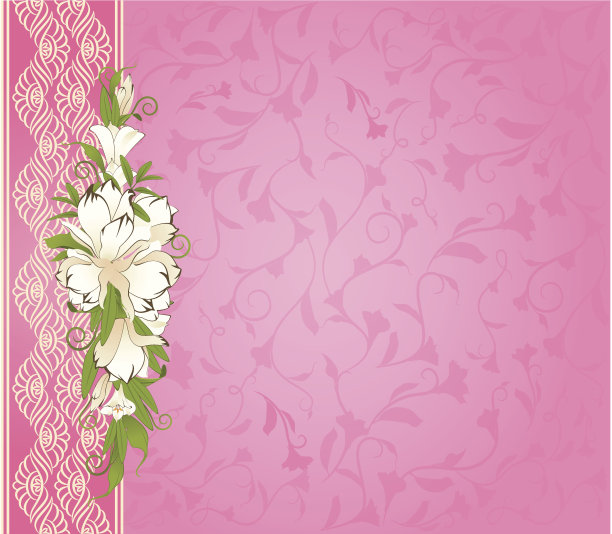 花在复古的背景与装饰品。矢量情人节图片下载