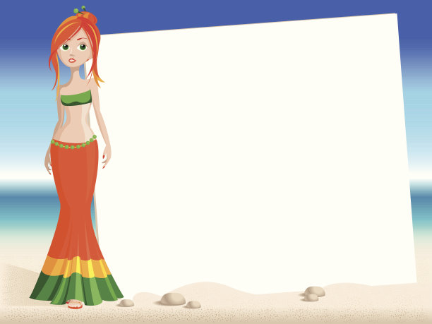 海滩上的女孩-红的图片下载