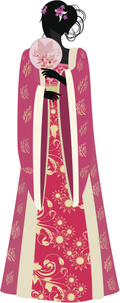 中国妇女，穿着传统服装，拿着扇子图片下载