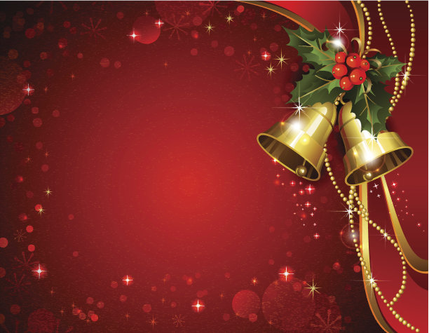 用冬青装饰的节日钟声。图片下载