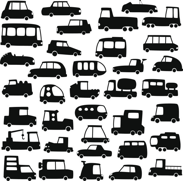 一组卡通汽车的剪影图片下载