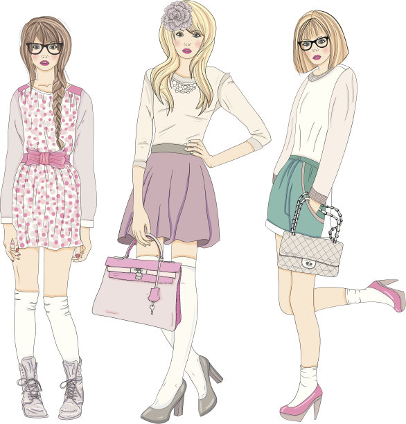 背景与十几岁的女孩在时尚的衣服摆姿势图片下载