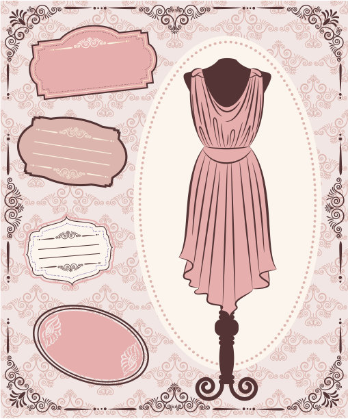 复古背景与裙子和蕾丝饰品。向量图片下载