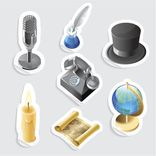 复古风格的贴纸图标设置图片下载