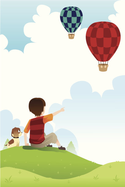 男孩和狗在看气球图片下载
