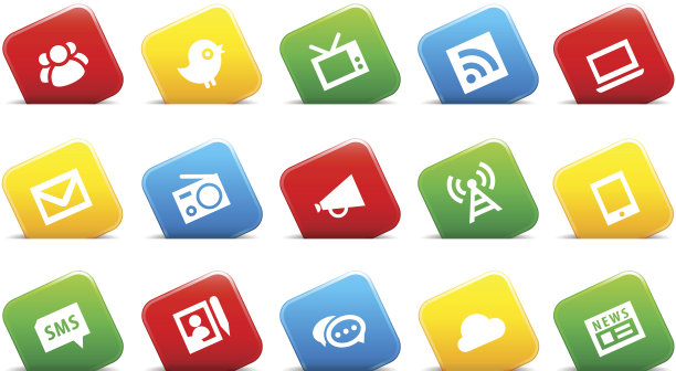 信息图标上的彩色切割方形按钮。图片下载