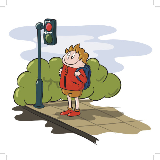 等待过马路的男孩图片下载