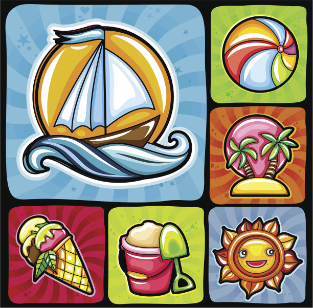 一套6个夏季和海滩图标图片下载