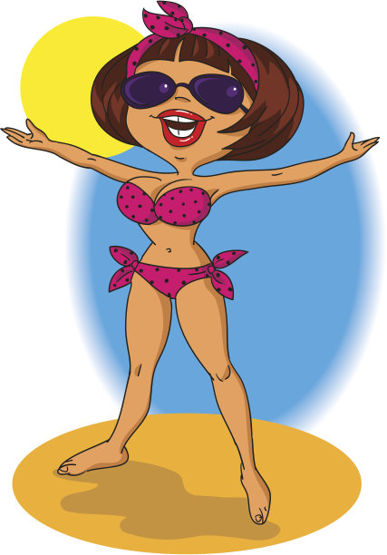 女孩在海滩上晒太阳图片下载