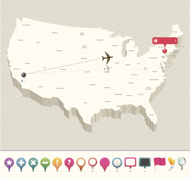 3D美国地图与引脚图片下载