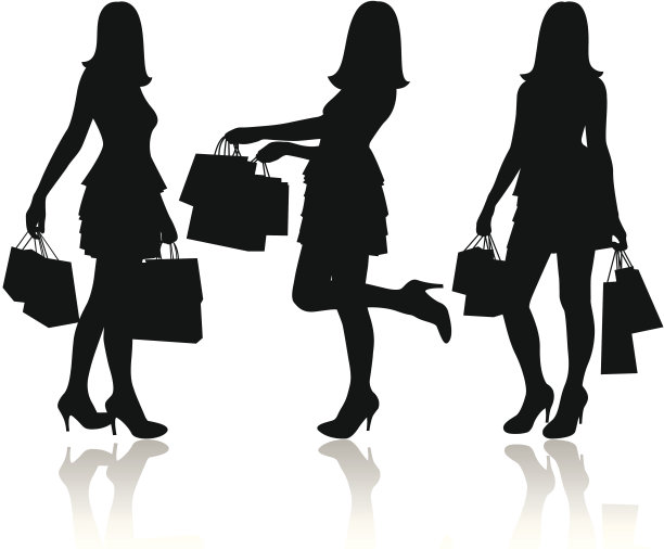 女人用购物袋剪影图片下载