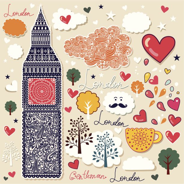 卡通插图与伦敦大本钟图片下载