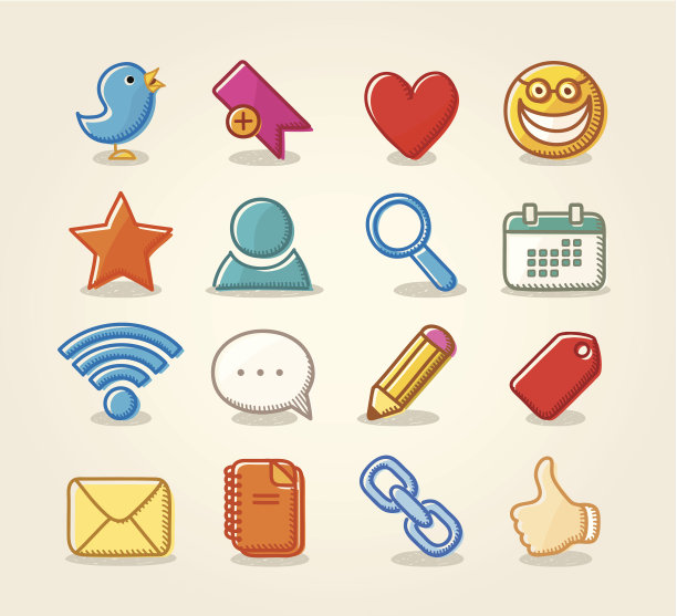 矢量手画博客和社交媒体图标集图片下载