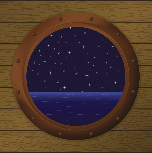 夜晚大海在一艘船的窗口图片下载